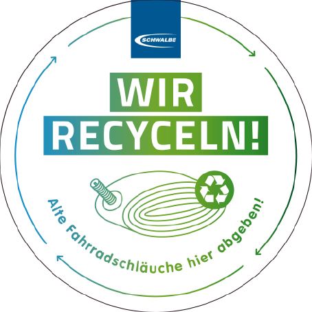 Schwalbe Set Aufkleber und Regalstopper "WIR RECYCELN!"