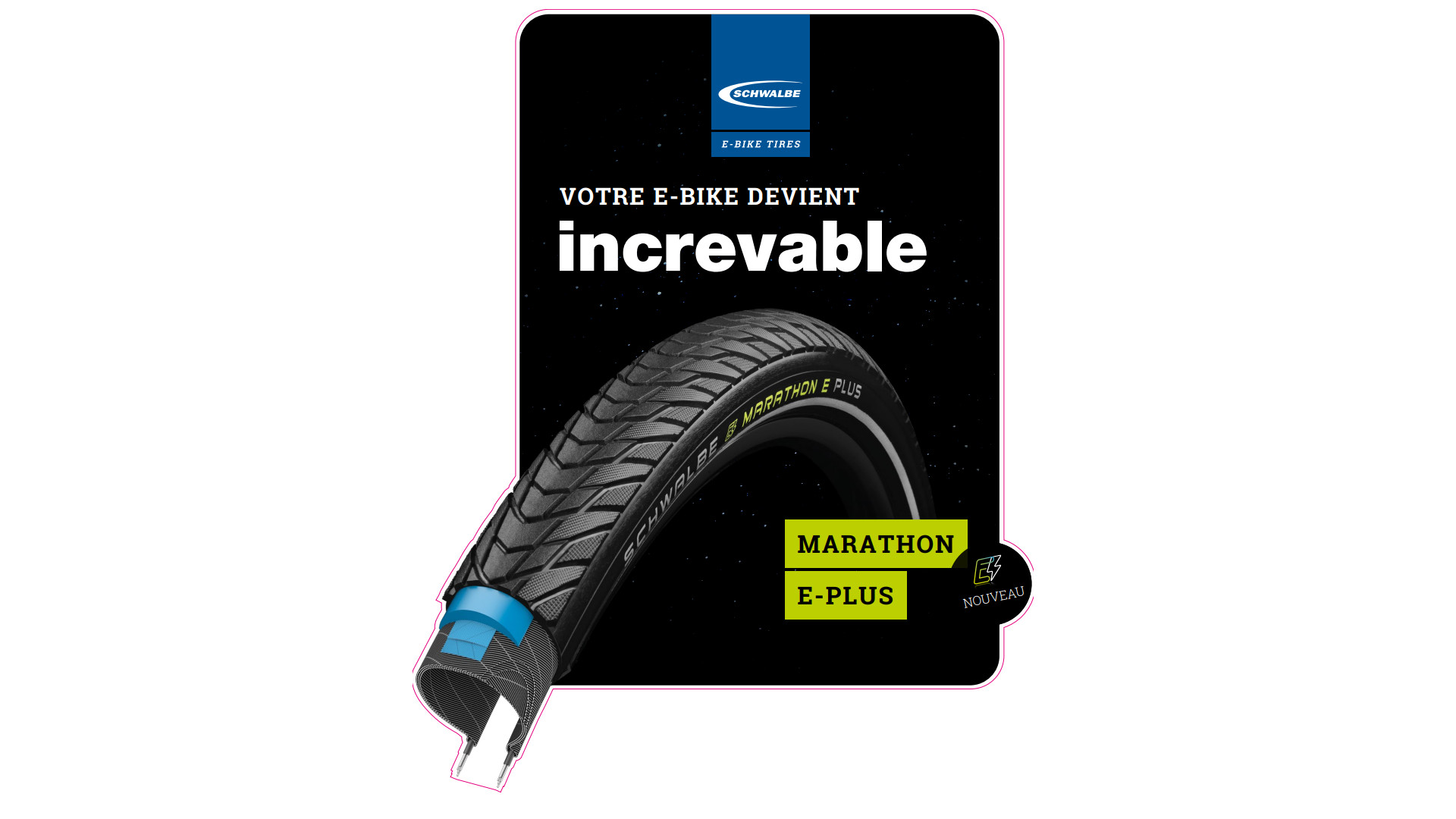 Schwalbe Aufkleber "UNPLATTBAR - Marathon E-Plus" - Französisch